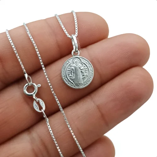 Dije Medalla de San Benito en Plata 925 Italiana con cadena para mujer