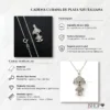 Infografía con medidas y características del collar de Snoopy en plata ley 925 y circonias.