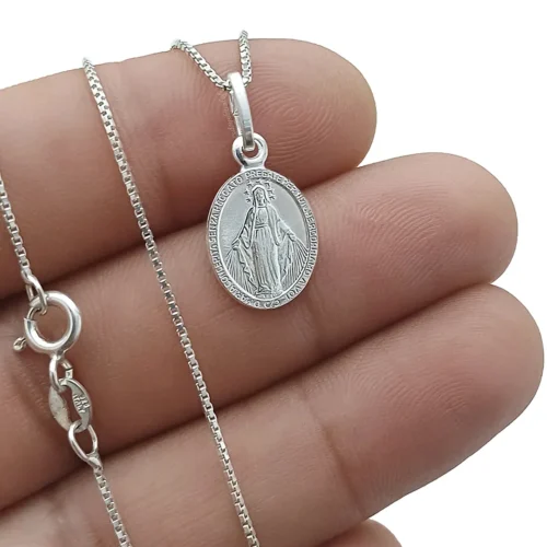 Dije de la Virgen Milagrosa en Plata 925 Italiana con cadena para mujer - Joyería JShop Colombia