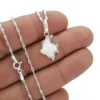 Primer plano del dije mapa de Colombia en plata 925 con cadena mostrando detalles y acabado brillante
