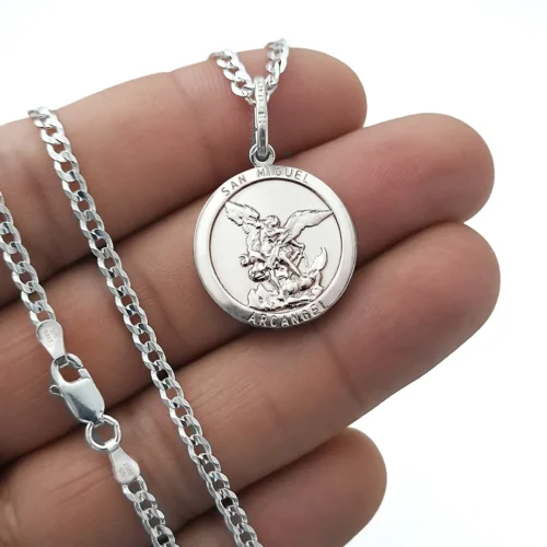 Dije Medalla San Miguel Arcangel Plata 925 con cadena para Hombre - Joyería JShop