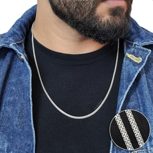 Hombre luciendo cadena de plata 925 tejido chino italiana de 3mm y 60cm